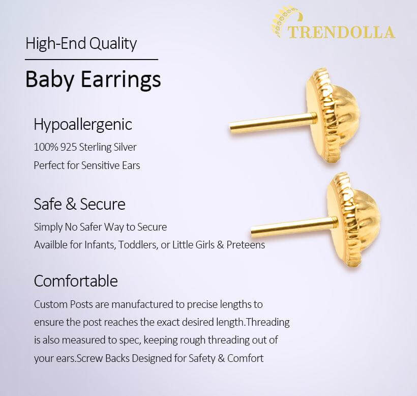 Flush CZ Solitaire 3mm Sterling Silver Baby Children Screw Back Earrings - Trendolla Jewelry
